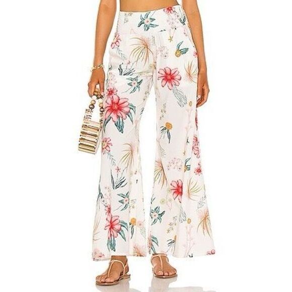 REVOLVE Pants - NWT Boamar x Revolve Micaela Pant Ivory Floral Tropical Resort Wear Wide Leg